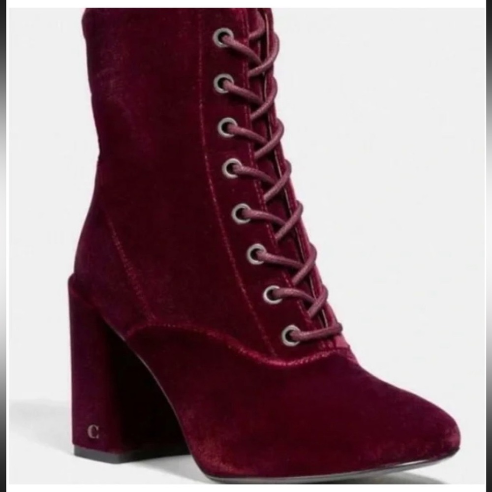 Coach Edie Velvet Bootie in Wine (Red) - Size 7.5